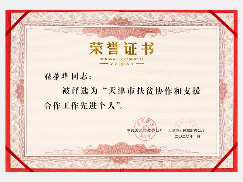 天津市扶貧協作和支援合作工作先進個人（獎杯已擺放主席MSD辦公室）